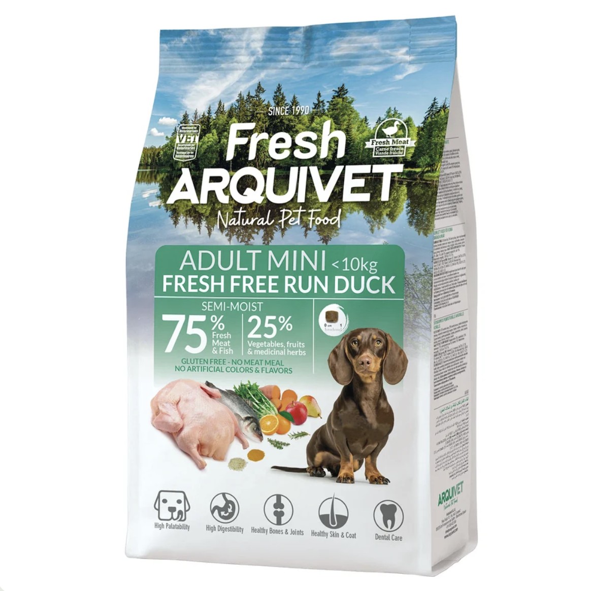 Semi-moist food with fresh Free Run Duck for mini breed dogs 1 kg