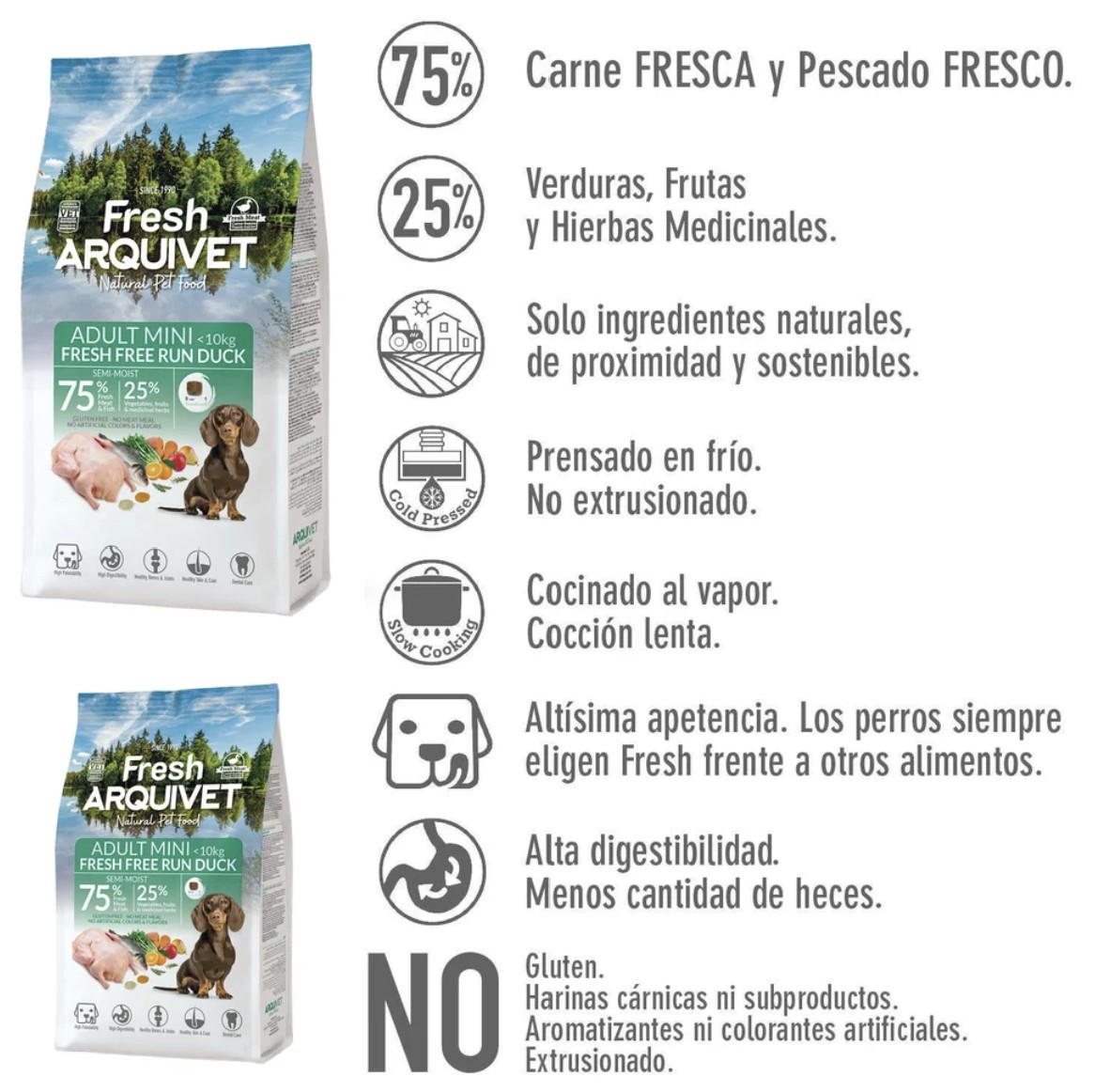 Semi-moist food with fresh Free Run Duck for mini breed dogs 1 kg - Image 4