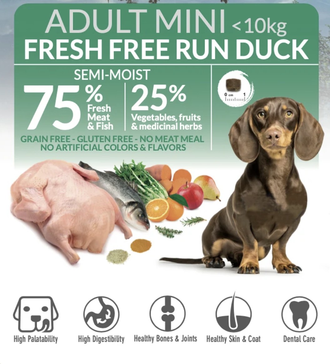 Semi-moist food with fresh Free Run Duck for mini breed dogs 1 kg - Image 3